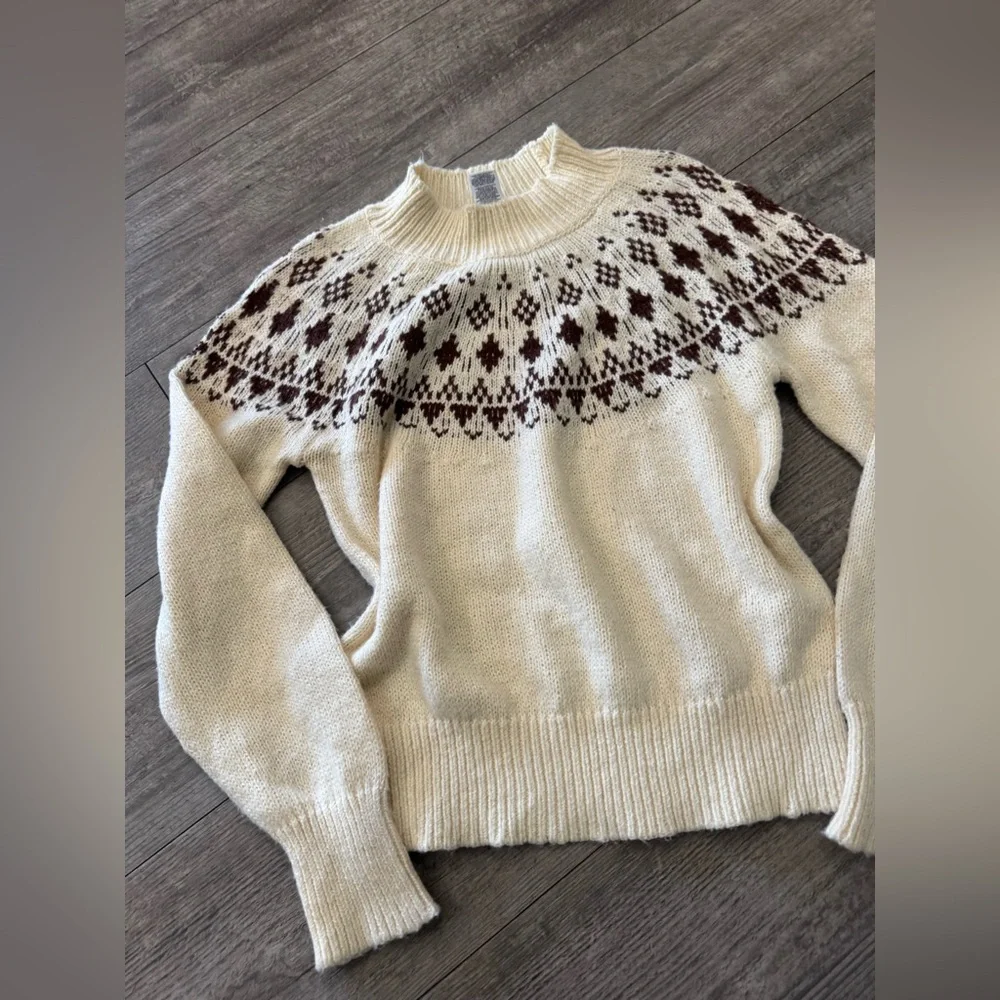 Melrose and Market Cream and Brown Patterned Sweater